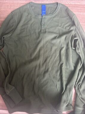 Kit and Ace Olive Waffle Henley Long Sleeve